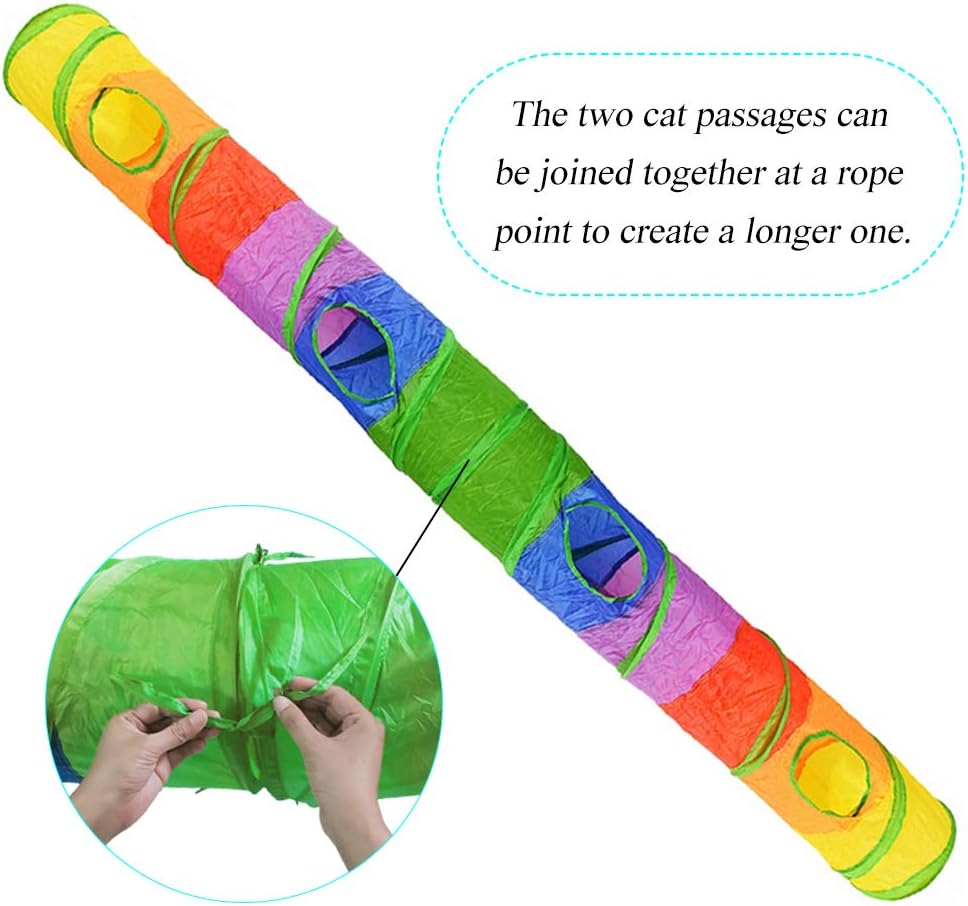 45" Rainbow Collapsible Cat Tunnel – Interactive Play & Exercise Tube with Toy Ball & Peek Holes for Indoor Cats & Small Pets