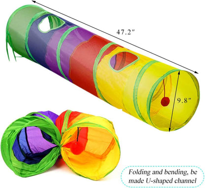45" Rainbow Collapsible Cat Tunnel – Interactive Play & Exercise Tube with Toy Ball & Peek Holes for Indoor Cats & Small Pets