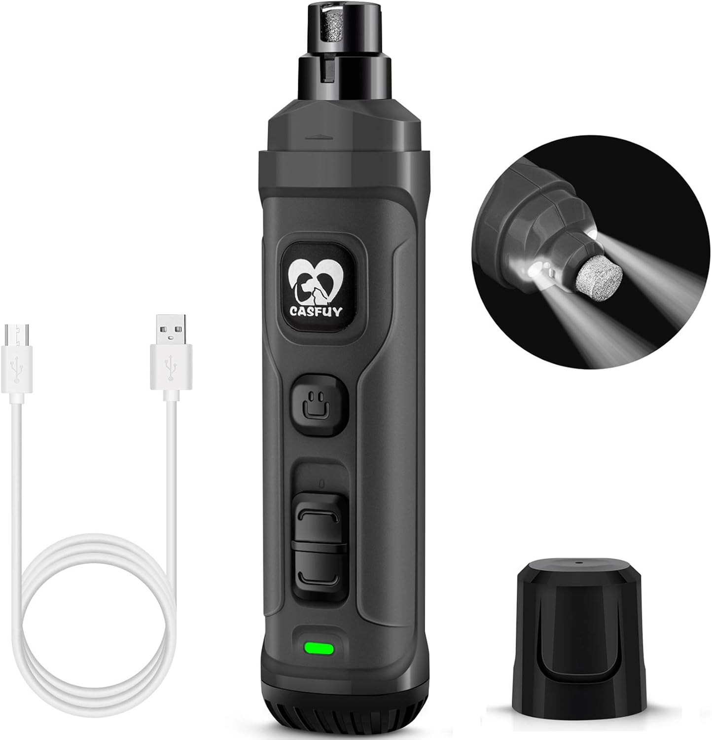 Dog Nail Grinder with 2 LED Light - New Version 2-Speed Powerful Electric Pet Nail Trimmer Professional Quiet Painless Paws Grooming & Smoothing for Small Medium Large Dogs and Cats